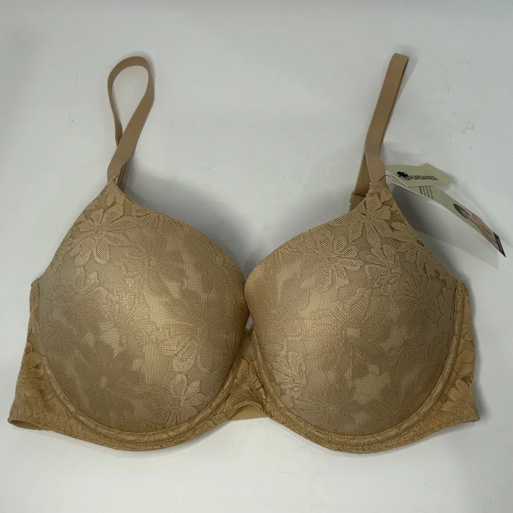 No Boundaries Sugarcup Push Up Bra 36DD Toasted Almond Floral Lace New
